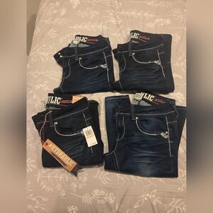 SOLD- Hydraulic Dark Blue Boot Cut Jeans with Silver Accents- Y2K